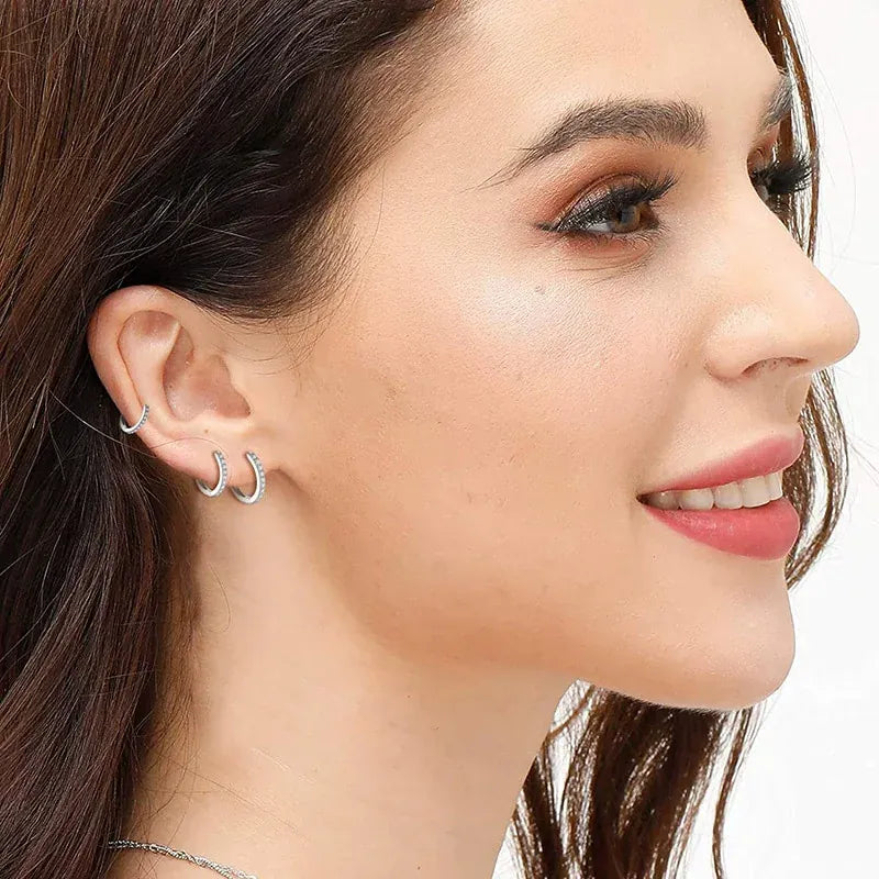 KissICON 925 Sterling Silver Gold Plated Small Zirconia Huggie Hoop Earrings For Women Girls Gift Wedding Engagement Party Ear Buckle