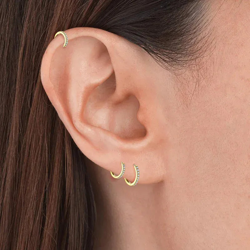 KissICON 925 Sterling Silver Gold Plated Small Zirconia Huggie Hoop Earrings For Women Girls Gift Wedding Engagement Party Ear Buckle