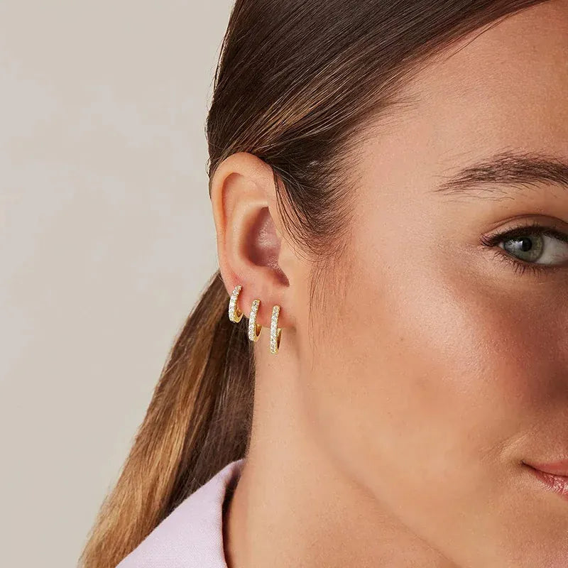 KissICON 925 Sterling Silver Gold Plated Small Zirconia Huggie Hoop Earrings For Women Girls Gift Wedding Engagement Party Ear Buckle