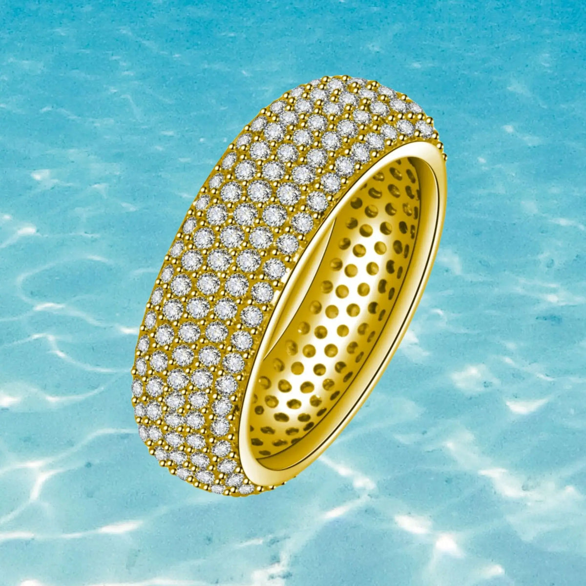 KissICON 925 Sterling Silver Plated 18K Gold Diamond Ring Fashionable Decorative Dazzling Circular Ring