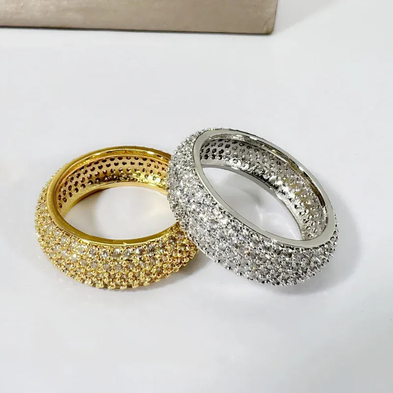 KissICON 925 Sterling Silver Plated 18K Gold Diamond Ring Fashionable Decorative Dazzling Circular Ring