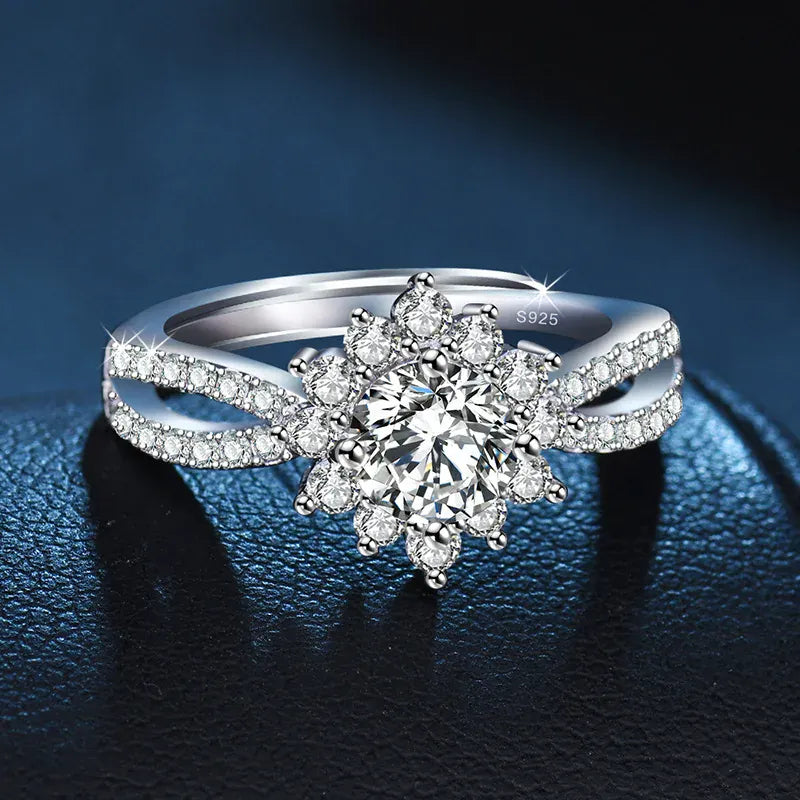 KissICON 925 Sterling Silver / resizable 925 Sterling Silver Women's Diamond Ring Full Diamond Four-Prong Ring INS Style Engagement Gift Jewelry