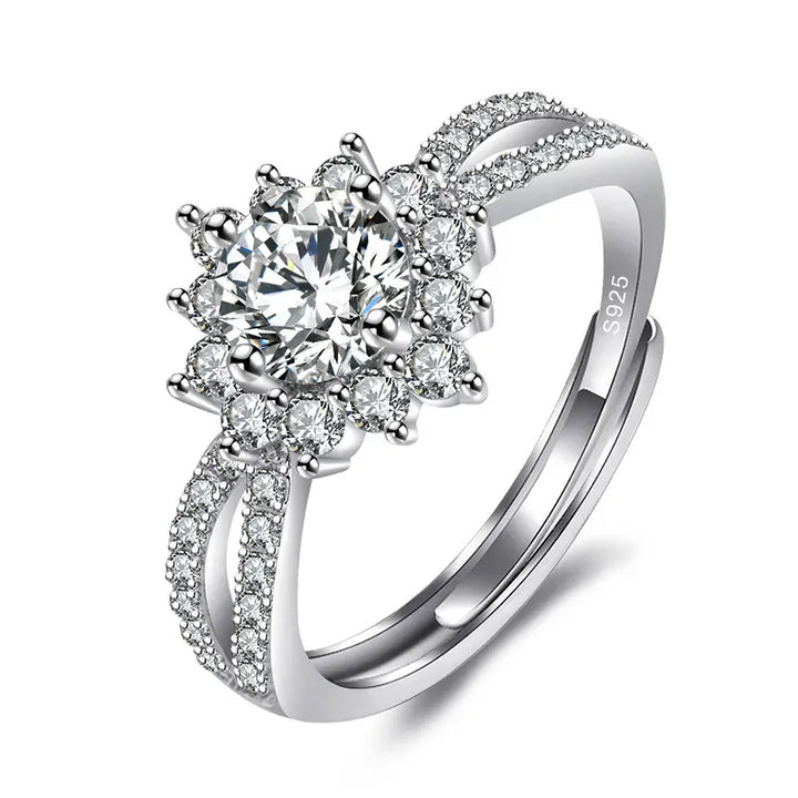 925 Sterling Silver Women's Diamond Ring Full Diamond Four-Prong Ring INS Style Engagement Gift Jewelry