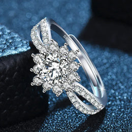KissICON 925 Sterling Silver / resizable 925 Sterling Silver Women's Diamond Ring Full Diamond Four-Prong Ring INS Style Engagement Gift Jewelry