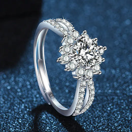KissICON 925 Sterling Silver / resizable 925 Sterling Silver Women's Diamond Ring Full Diamond Four-Prong Ring INS Style Engagement Gift Jewelry
