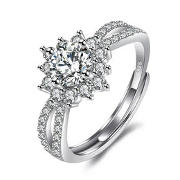KissICON 925 Sterling Silver / resizable 925 Sterling Silver Women's Diamond Ring Full Diamond Four-Prong Ring INS Style Engagement Gift Jewelry