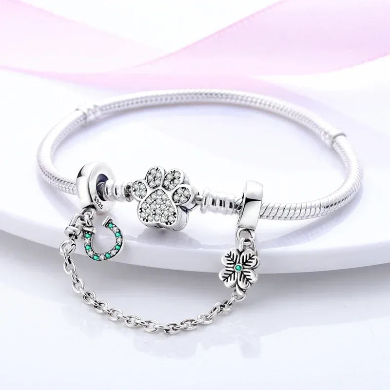 KissICON 925 Sterling Silver Safety Charms  Series Snowflakes Stars Moon Heart Bow Fit Original  Bracelets DIY Jewelry Gift for Women