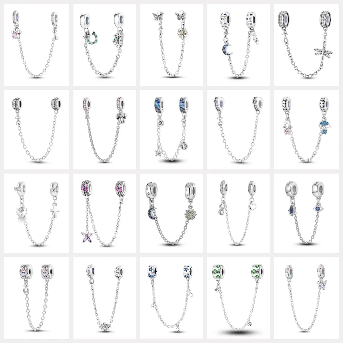 KissICON 925 Sterling Silver Safety Charms  Series Snowflakes Stars Moon Heart Bow Fit Original  Bracelets DIY Jewelry Gift for Women