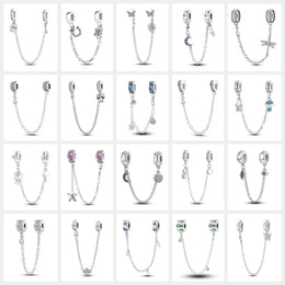 KissICON 925 Sterling Silver Safety Charms  Series Snowflakes Stars Moon Heart Bow Fit Original  Bracelets DIY Jewelry Gift for Women