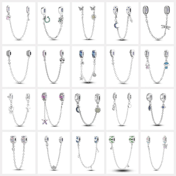 925 Sterling Silver Safety Charms  Series Snowflakes Stars Moon Heart Bow Fit Original  Bracelets DIY Jewelry Gift for Women