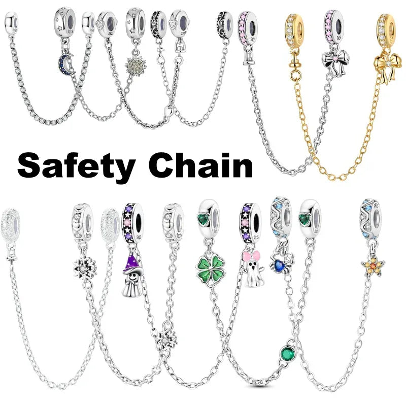 KissICON 925 Sterling Silver Safety Charms  Series Snowflakes Stars Moon Heart Bow Fit Original  Bracelets DIY Jewelry Gift for Women