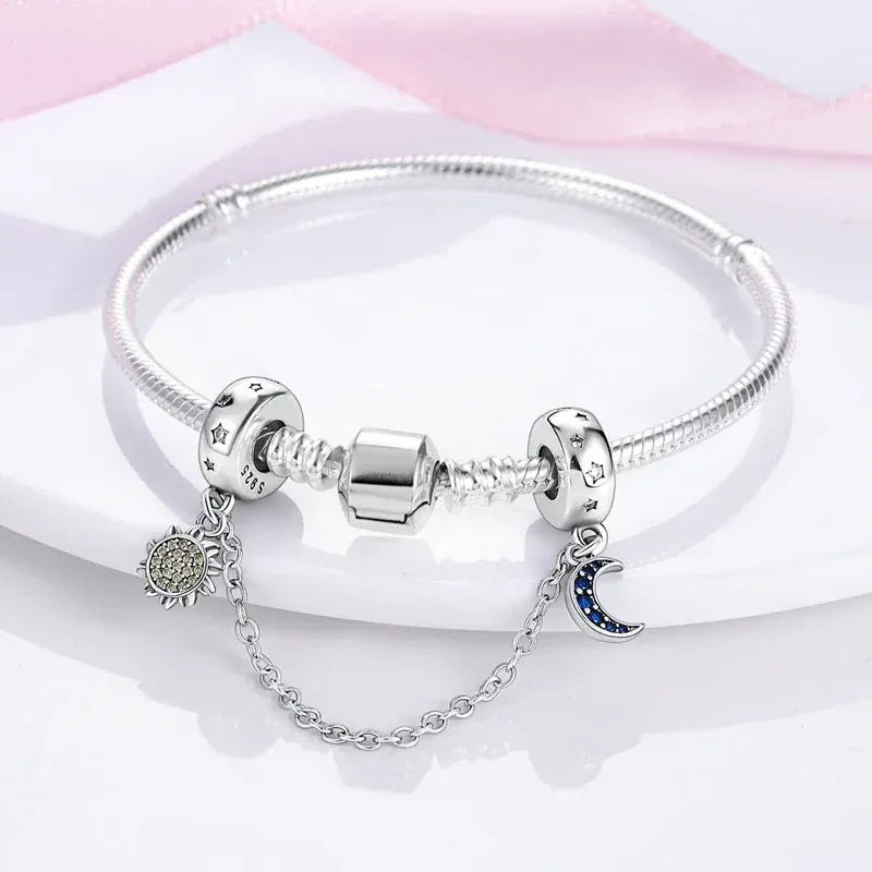 KissICON 925 Sterling Silver Safety Charms  Series Snowflakes Stars Moon Heart Bow Fit Original  Bracelets DIY Jewelry Gift for Women