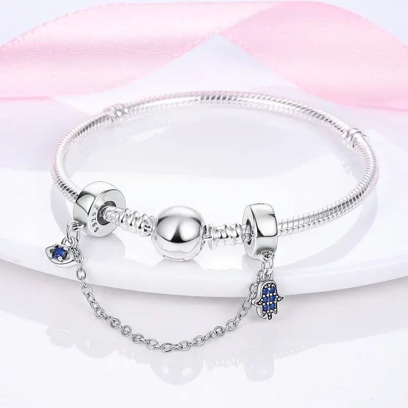 KissICON 925 Sterling Silver Safety Charms  Series Snowflakes Stars Moon Heart Bow Fit Original  Bracelets DIY Jewelry Gift for Women