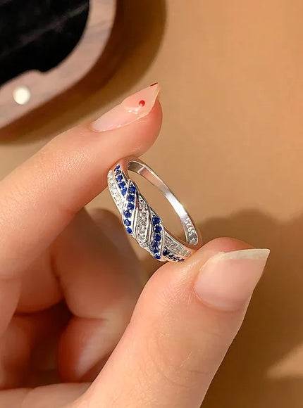 KissICON 925 Sterling Silver Women's Ring with Blue AAAA Zircon, Elegant Hollow-Out Jewelry, Adjustable Band, Gift for Her