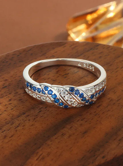 KissICON 925 Sterling Silver Women's Ring with Blue AAAA Zircon, Elegant Hollow-Out Jewelry, Adjustable Band, Gift for Her
