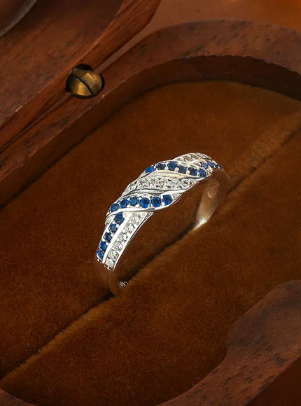 KissICON 925 Sterling Silver Women's Ring with Blue AAAA Zircon, Elegant Hollow-Out Jewelry, Adjustable Band, Gift for Her