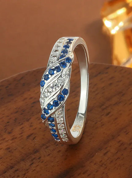 KissICON 925 Sterling Silver Women's Ring with Blue AAAA Zircon, Elegant Hollow-Out Jewelry, Adjustable Band, Gift for Her