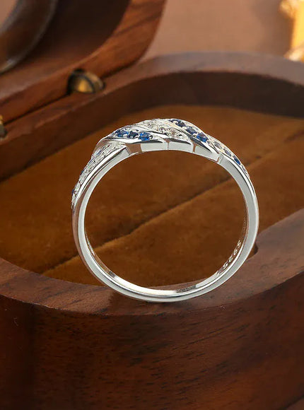 KissICON 925 Sterling Silver Women's Ring with Blue AAAA Zircon, Elegant Hollow-Out Jewelry, Adjustable Band, Gift for Her