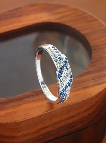 KissICON 925 Sterling Silver Women's Ring with Blue AAAA Zircon, Elegant Hollow-Out Jewelry, Adjustable Band, Gift for Her