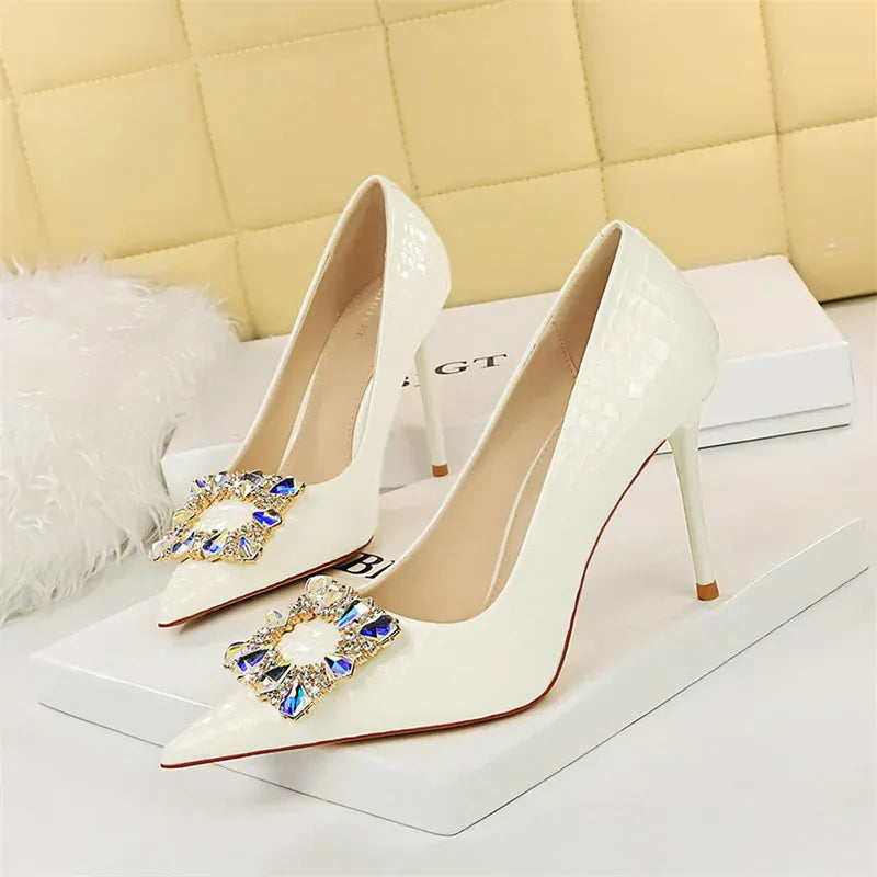 KissICON 9283-3 White / 35 / CHINA Women Elegant High Heel Stiletto Pumps Pointed Toe