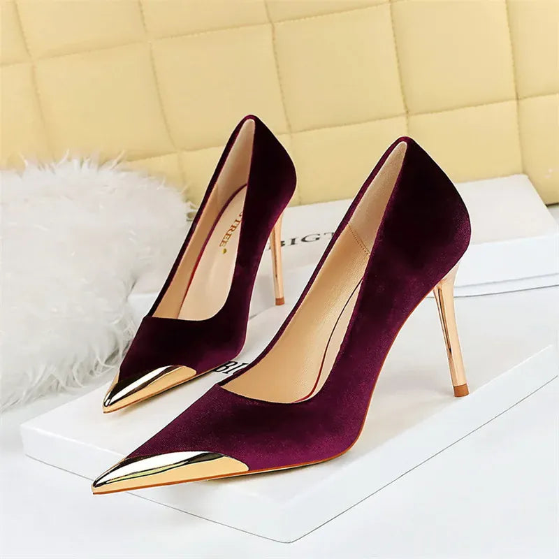 KissICON 9318-1 Claret / 36(Foot23cm) / CHINA Women Fashion Comfort Suede High Heels Green Burgundy