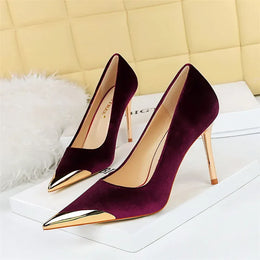 KissICON 9318-1 Claret / 36(Foot23cm) / CHINA Women Fashion Comfort Suede High Heels Green Burgundy