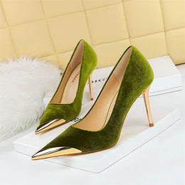 KissICON 9318-1 Green / 34(Foot22cm) / CHINA Women Fashion Comfort Suede High Heels Green Burgundy