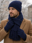 Navy blue three-piece set (hat + scarf + gloves)