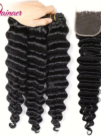 KissIcon Deep Wave Hair Bundles 4x4 Closure -