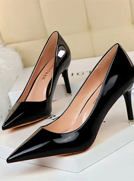 KissICON 9511-A7 Black 7.5cm / 37 / CHINA Fashion Metal Women Patent Leather Shallow Mouth Thin