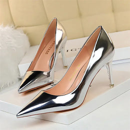 KissICON 9511-A7 Silver 7.5cm / 43 / CHINA Fashion Metal Women Patent Leather Shallow Mouth Thin