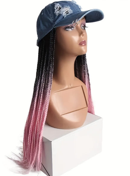 Kissicon Hat Wig Ombre Long Braids Heat Resistant Bra