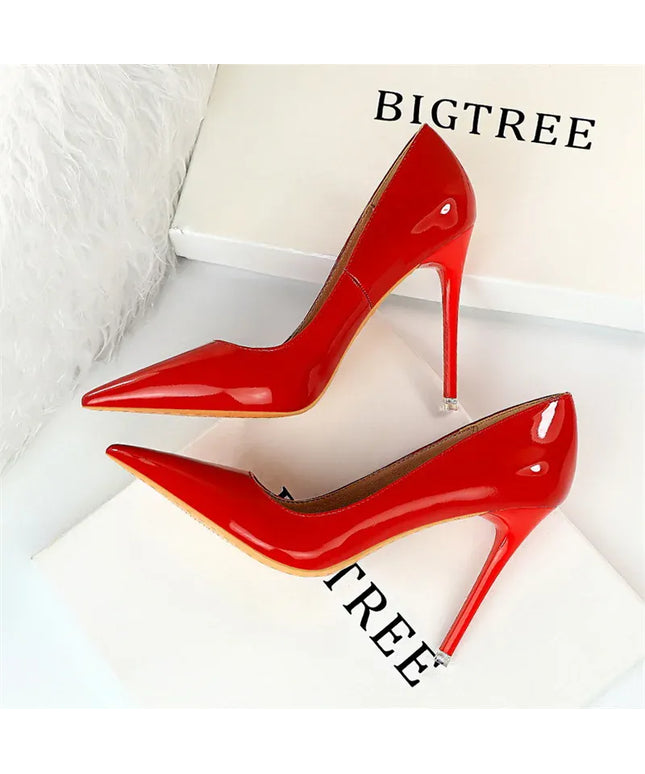 KissICON 9577-6 Red 10.5cm / 37 / CHINA Fashion Simple Patent Leather Thin High Heel Women