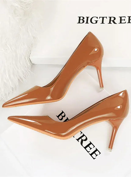 KissICON 9577-A6 Brown 7.5cm / 40 / CHINA Fashion Simple Patent Leather Thin High Heel Women