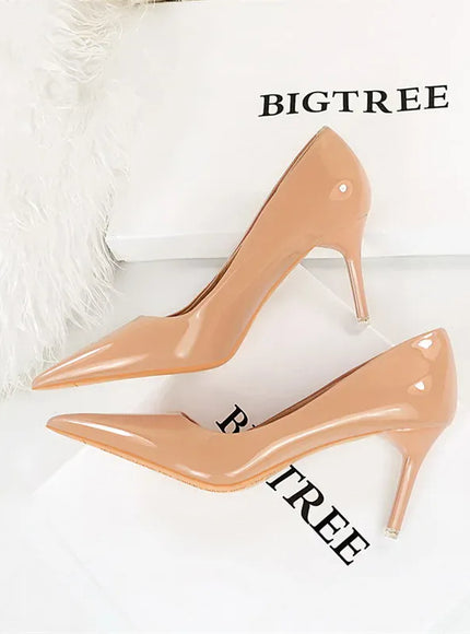 KissICON 9577-A6 Nude 7.5cm / 38 / CHINA Fashion Simple Patent Leather Thin High Heel Women