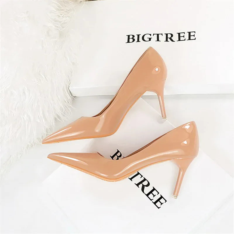 KissICON 9577-A6 Nude 7.5cm / 38 / CHINA Fashion Simple Patent Leather Thin High Heel Women