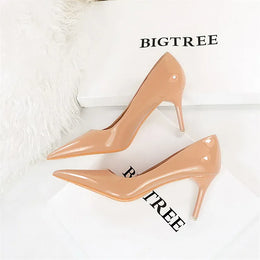 KissICON 9577-A6 Nude 7.5cm / 38 / CHINA Fashion Simple Patent Leather Thin High Heel Women