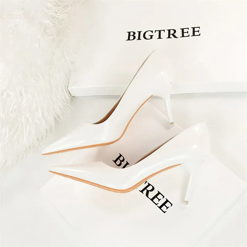 KissICON 9577-A6 White 7.5cm / 36 / CHINA Fashion Simple Patent Leather Thin High Heel Women