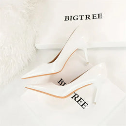 KissICON 9577-A6 White 7.5cm / 36 / CHINA Fashion Simple Patent Leather Thin High Heel Women