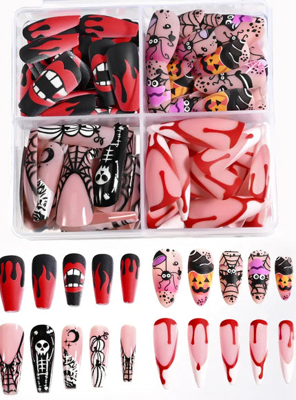 KissICON 96Pcs 9 KissIcon Halloween Ghost Pumpkin Spider False Nails -