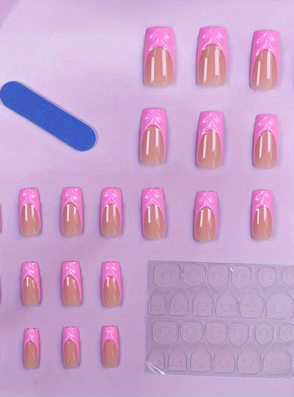 KissIcon Pink French Nail Set - White Star
