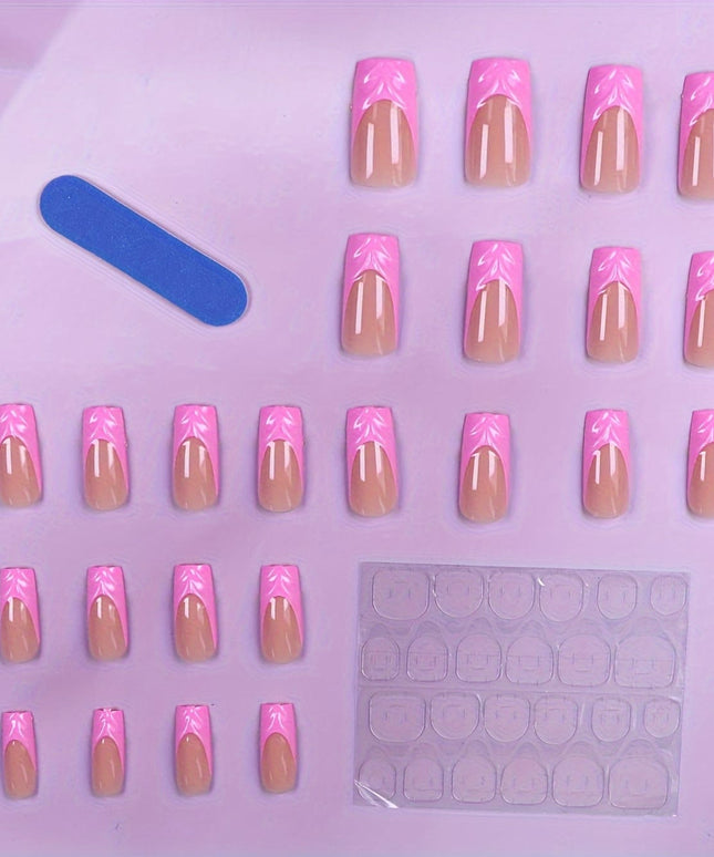 KissIcon Pink French Nail Set - White Star