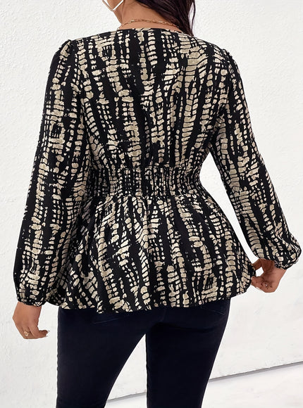 Plus Size, Women's Elegant Deep V-Neck Blouse - Non-See-Through Office & Party Top, Machine Washable Black Formal Shirt for Women, Chic Workplace or Evening Outfits, Evening Wear, Sophisticated Fashion, Nontransparent Fabric