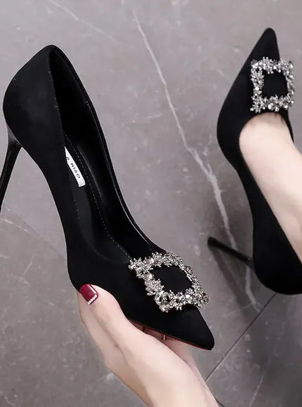 KissICON 9CM / 35 Women New Mid Heeled Sandals Black Square Buckle