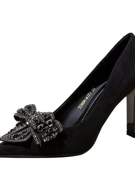 KissICON 9cm / 39 Black Bow Rhinestone Super High Heels Women Spring