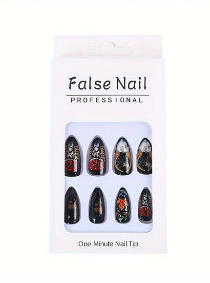 KissIcon Press On Nails - Long Almond Black
