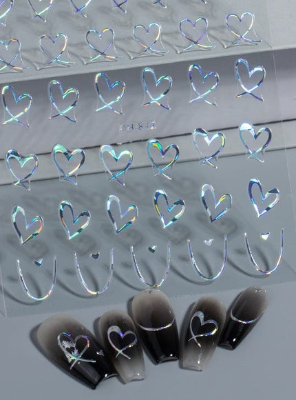 KissICON 9pcs KissIcon Heart Nail Stickers - Self Adhesive Glitter