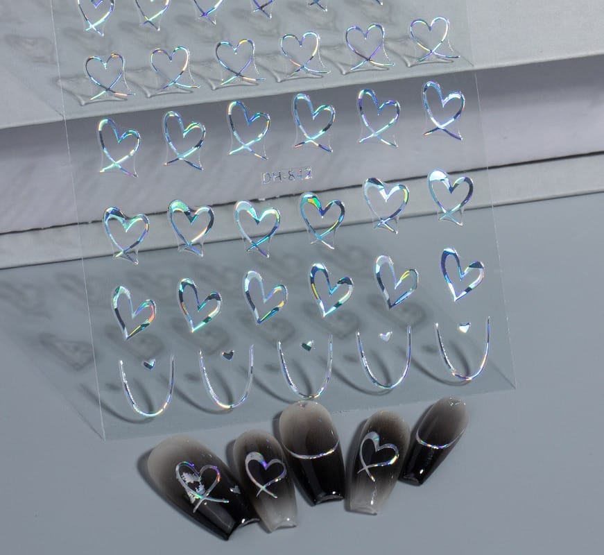 KissICON 9pcs KissIcon Heart Nail Stickers - Self Adhesive Glitter