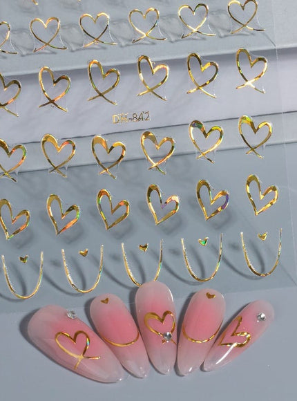 KissICON 9pcs KissIcon Heart Nail Stickers - Self Adhesive Glitter