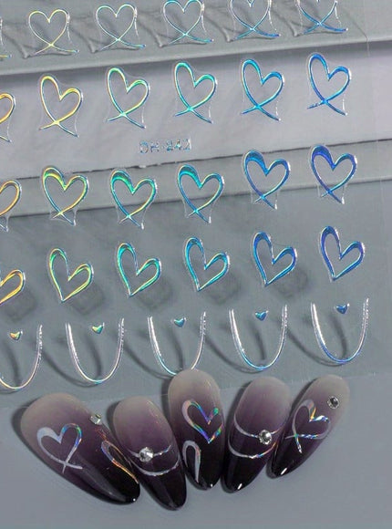 KissICON 9pcs KissIcon Heart Nail Stickers - Self Adhesive Glitter